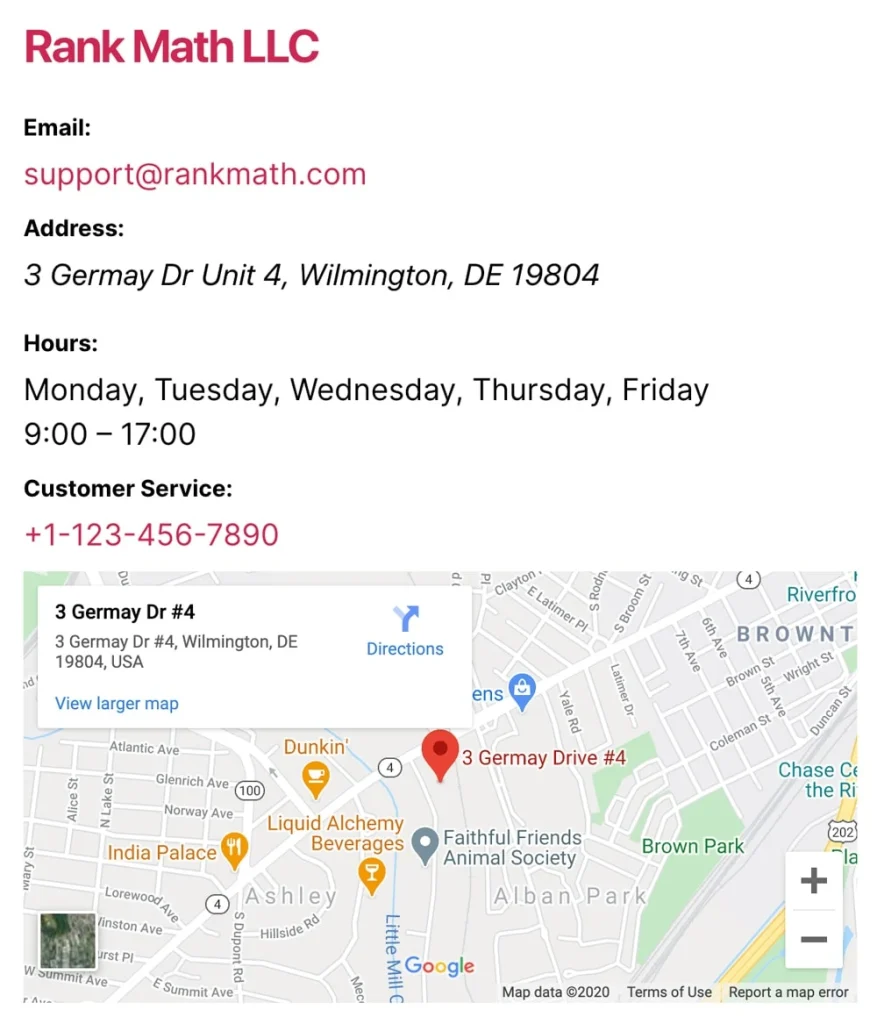 SHORTCODE POUR AFFICHER LES INFORMATIONS DE CONTACT AVEC RANK MATH