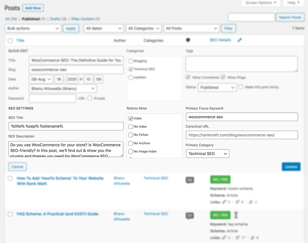MODIFICATION RAPIDE DES DÉTAILS SEO AVEC RANK MATH