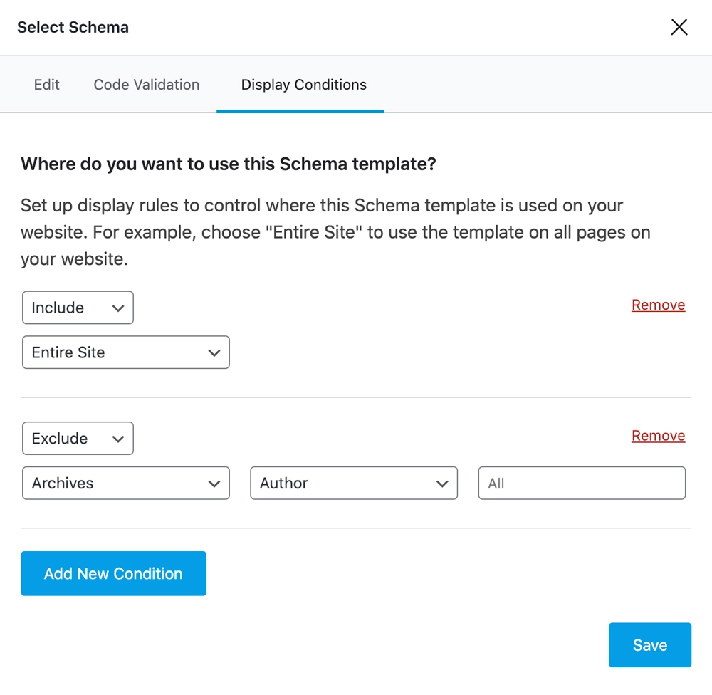 MODÈLES DE SCHÉMA AVEC CONDITIONS D'AFFICHAGE AVEC RANK MATH